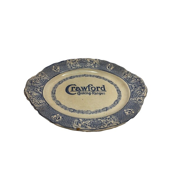 Antique Blue Transferware Crawford Cooking Ranges Advertising Platter. (AS IS) - Picture 1 of 10
